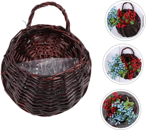 Miniatura 2 de BESPORTBLE 2 sets cesta colgante mimbre tejido pared colgante olla decoración del hogar 2 unids*2