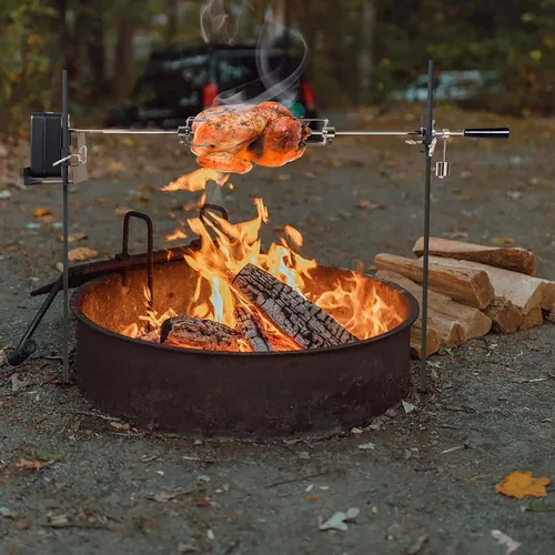 Miniatura 4 de Onlyfire sistema de parrilla rotativo, sin cables, de poste doble, de fuego abierto, con varilla de asado de 38 pulgadas