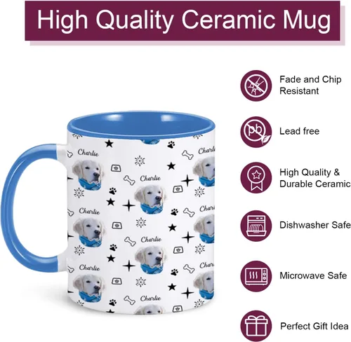 Miniatura 3 de Taza personalizada para perro, divertida taza de café con nombre de foto de mascota, taza de cara de perro de 11 onzas, taza personalizada