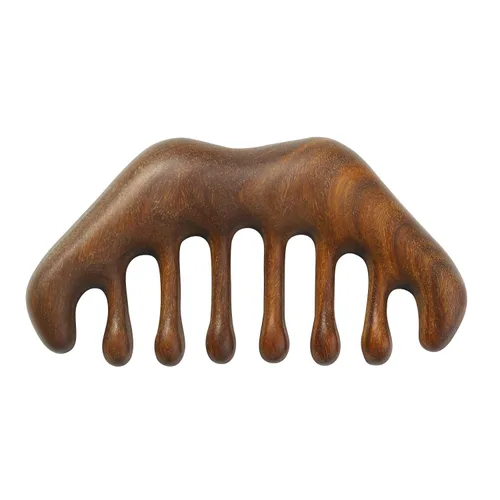 Peine de dientes anchos de madera - Masajeador natural del cuero cabelludo para el cabello y la relajación meridiana. Marrón