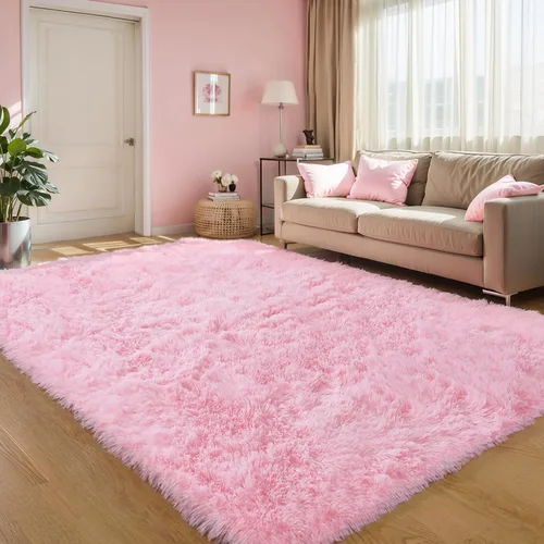 Miniatura 28 de KCHOWUA Alfombras Esponjosas y Peludas de Unicornio para Dormitorio de Niñas, 3x5 pies Lavable Antideslizante Alfombra de Área Shag Peluda para Sala