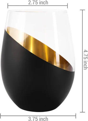 Miniatura 6 de MyGift Vasos de vino sin tallo, diseño moderno mate negro y dorado, 18 onzas, juego de 6 Negro (juego de 6)