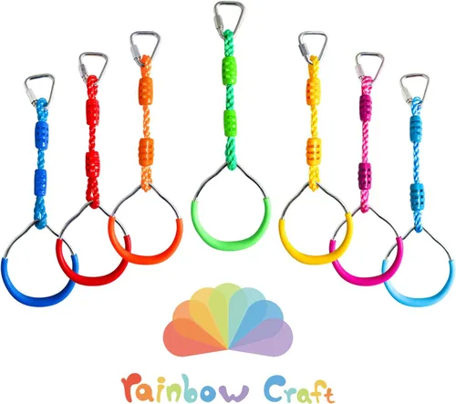 Rainbow Craft Paquete de 7 anillos ninja coloridos – Anillo de gimnasia, anillo de barra de columpio, anillos de mono para patio trasero Ninja