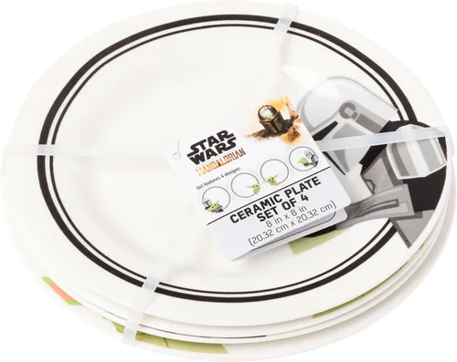 Miniatura 2 de Silver Buffalo Star Wars The Mandalorian and The Child Baby Yoda Grogu - Juego de 4 platos de cerámica con borde de 8 pulgadas El mandaloriano