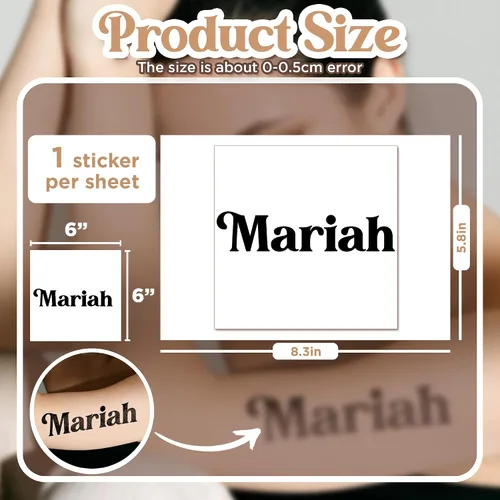 Miniatura 4 de Tatuaje temporal personalizado para adultos con nombre de texto personalizado, adhesivo falso de tatuaje para mujeres y hombres, tatuaje de nombre