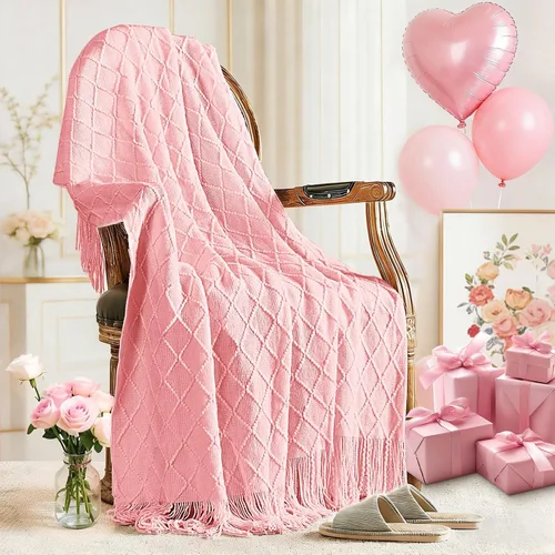 Miniatura 17 de inhand Mantas de punto para sofá y cama, manta de punto suave y acogedora con borlas, mantas decorativas ligeras y mantas decorativas de granja