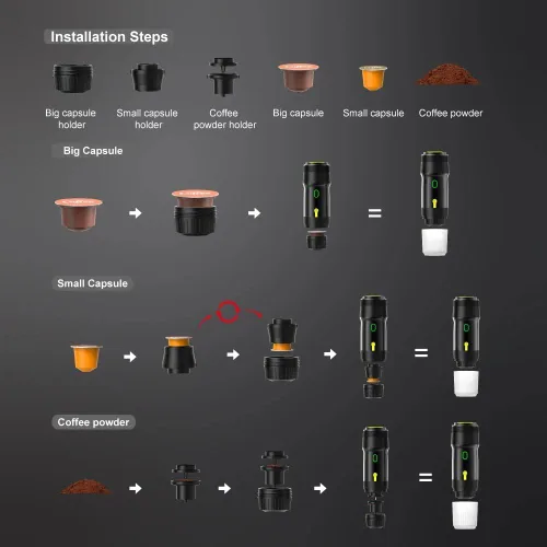 Miniatura 4 de Cafetera portátil de viaje, máquina de café a pilas, máquina de café espresso de una sola porción para campamento, automóvil, RV, senderismo
