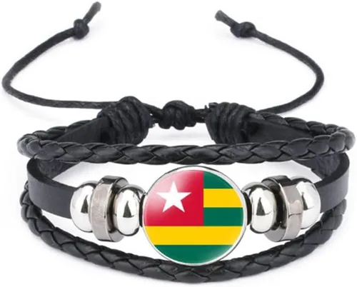 Miniatura 119 de vmcoatdu Mundial Muchas Banderas Nacionales Brazalete Retro de Aleación de Cuero para Pulsera de Cuerda Trenzada de Bandera Nacional