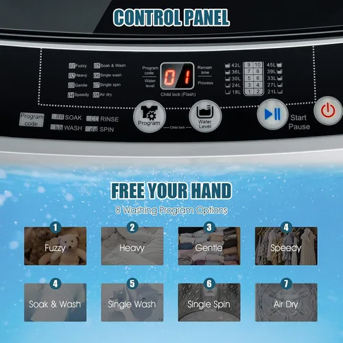 Miniatura 3 de ARLIME Lavadora portátil 2 en 1, lavadora completamente automática de 1.5 pies cúbicos de capacidad, lavadora y secadora giratoria con manguera Gris