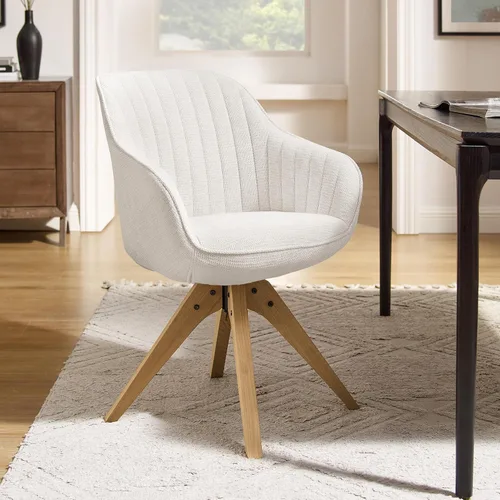Miniatura 11 de Art Leon Silla de Oficina Sin Ruedas, Silla de Escritorio Moderna de Mediados de Siglo Sin Ruedas, Silla Giratoria de Acento con Patas de Madera