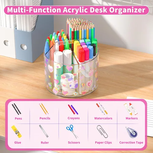 Miniatura 5 de Wawocs Organizador de Lápices de Acrílico para Escritorio 4 Compartimentos con Pegatina de Bricolaje Adhesiva, Organizador de Suministros de Arte