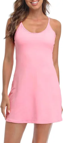 HDE - Vestido deportivo de entrenamiento para mujer, sin mangas, con pantalones cortos integrados, ideal para golf y tenis