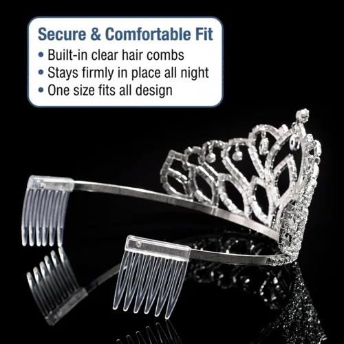 Miniatura 4 de Anderson's Royal Grandeur Set, Mirabella Tiara/Corona de Satén Triturado/Banda Plateada/Ribete de Piel Trenza azul/plateada/piel blanca