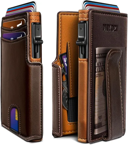 Miniatura 16 de miyozi Billetera para hombre, con clip para dinero, bolsillo para monedas, ventana para identificación, delgada, bolsillo frontal con bloqueo RFID