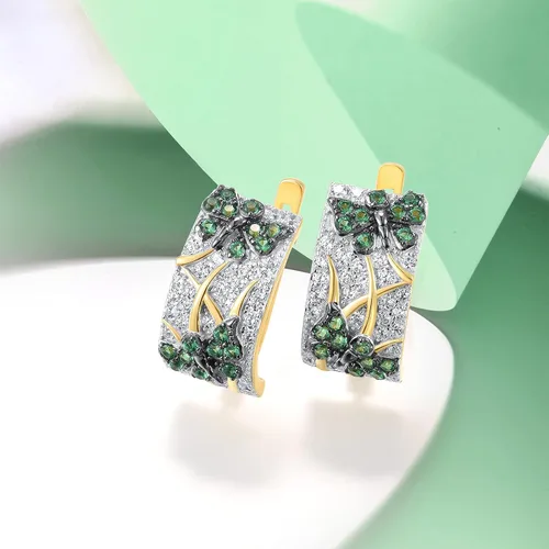 Miniatura 3 de Santuzza Pendientes de mariposa de libélula de plata esterlina chapados en oro de 14