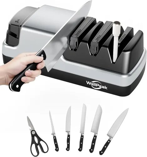 Miniatura 2 de Afilador Eléctrico Multifuncional de 4 Etapas para Cuchillos y Tijeras, Abrasivo de Diamante para Cuchillos de Chef de Filo Recto, Varilla