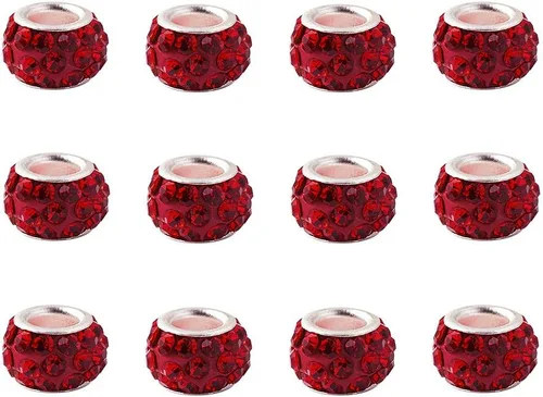 Miniatura 12 de Craftdady 150 cuentas europeas de arcilla polimérica con agujeros grandes, cuentas espaciadoras de diamantes de imitación, 15 colores con 6