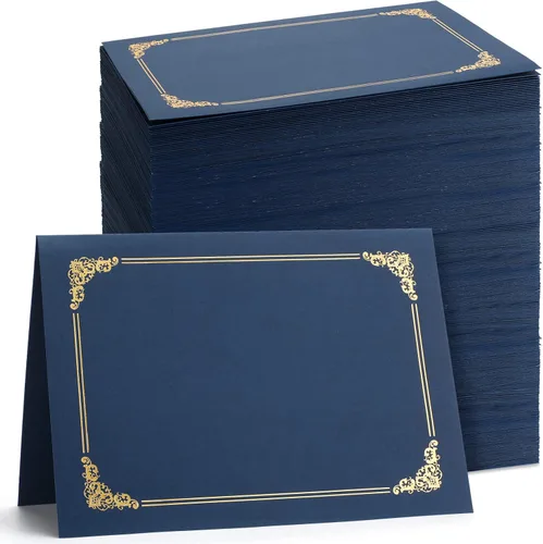 Miniatura 12 de Fainne 120 paquetes de soportes para certificados a granel, cubiertas para diplomas con borde de lámina dorada, cubiertas para documentos para Rojo