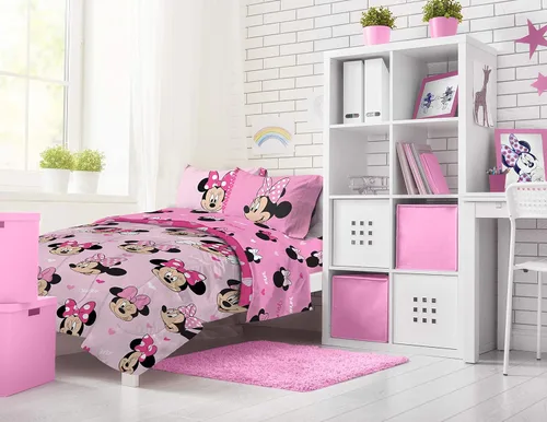 Miniatura 7 de Jay Franco Disney Minnie Mouse Hearts N Love - Juego de ropa de cama tamaño completo de 5 piezas, incluye edredón reversible y juego de sábanas, Rosa