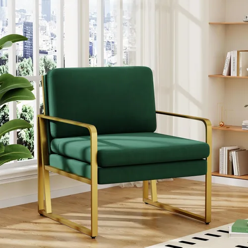 Miniatura 11 de ALISH Sillas de acento, sillón tapizado, sillas modernas de sala de estar, sillón de lino con brazos laterales, sillas de lectura con patas de metal
