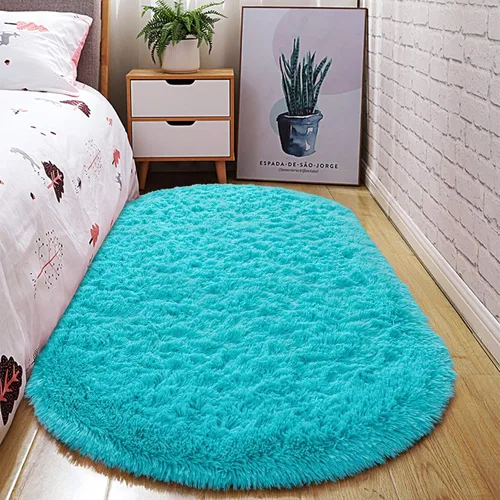 Miniatura 22 de Junovo - Alfombra de felpa ultra suave lavable, antideslizante, ovalada para guardería, dormitorio de niños y decoración del hogar (2x5 pies, gris)
