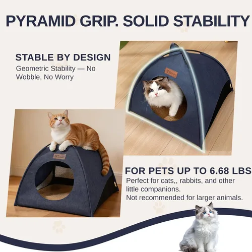 Miniatura 6 de Tienda de campaña piramidal desplegable para gatos y gatos pequeños de hasta 6.6 libras, resistente al agua, transpirable, plegable, con cojín