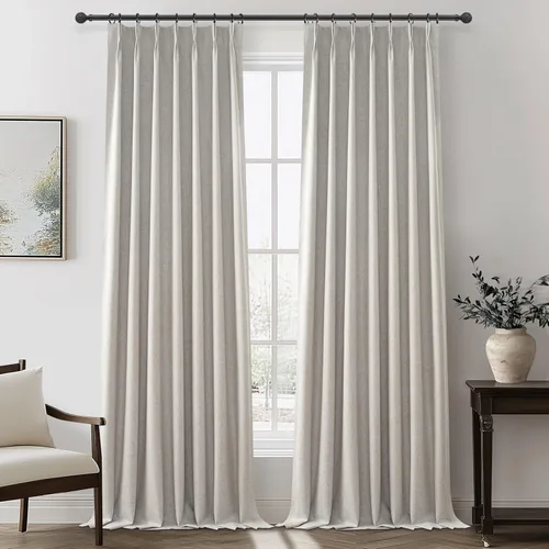 Miniatura 25 de Cortinas opacas extraanchas, 2 paneles para puertas corredizas de vidrio, moderna mezcla de lino plisado pesado, piso a techo, ventanas grandes, 70