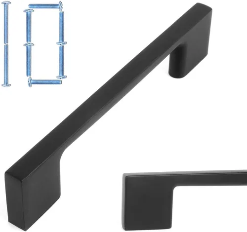 Miniatura 43 de KOOFIZO Paquete de 10 pomos negros para gabinete, pomos negros mate para cajones, K03, tiradores cuadrados de un solo agujero para gabinetes