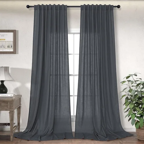 Miniatura 37 de Cortinas Largas de Lino de Lino 108 Pulgadas de Longitud para Sala de Estar 2 Paneles Bolsillo de Pestaña Trasera Cortinas Grandes para Ventana Saco