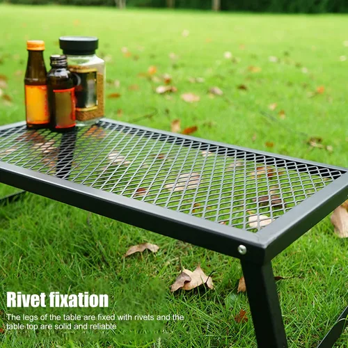 Miniatura 3 de Srliya Parrilla plegable de acero resistente con patas, parrilla de campamento portátil sobre fuego, parrilla de campamento de fuego para cocinar al