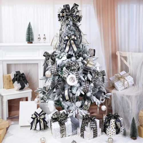 Miniatura 4 de MAYREEL Cinta de Navidad negra y dorada de 2.5 pulgadas con alambre para árboles de Navidad, coronas, adornos para la copa del árbol, manualidades