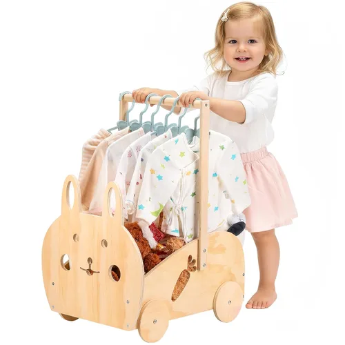 Miniatura 10 de Cesta de madera para baby shower con ruedas de diseño de oso, caja de almacenamiento personalizada con asa, cesta grande de regalo para recién