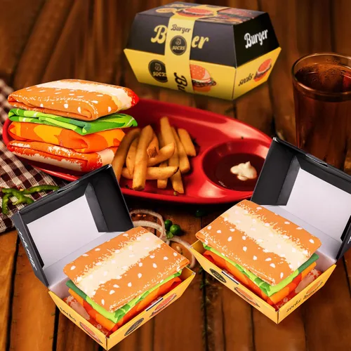 Miniatura 4 de AGRIMONY Divertida caja de calcetines de hamburguesa de comida Calcetines divertidos de comida para cumpleaños, regalos de Navidad para hombres