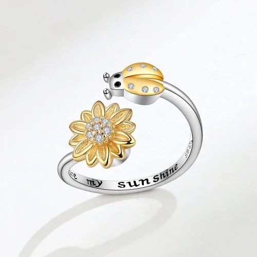 Miniatura 5 de VIFE Anillos de plata esterlina S925 para ansiedad para mujer, anillo abierto ajustable, circonita cúbica 3A, abejagirasol You are My Sunshine