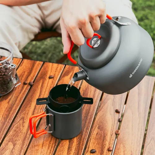 Miniatura 5 de Odoland Cafetera de camping Cafeteras de camping, hervidor de camping de 1.2 L con taza de camping y filtro de café de campamento de utensilios
