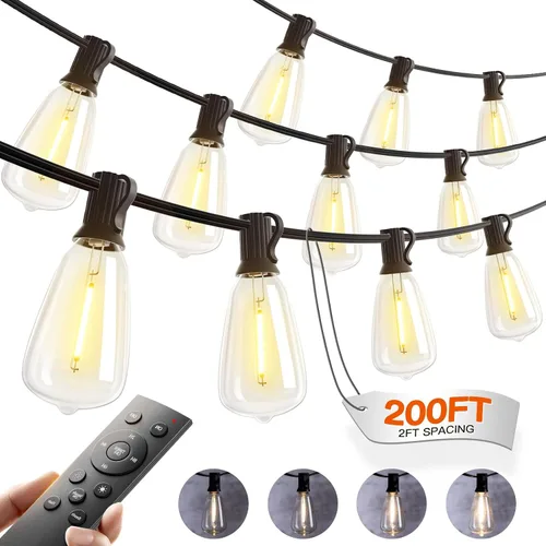 Miniatura 11 de addlon Tira de luces para exteriores de 196 pies para exteriores con control de aplicación, luces impermeables para patio con bombillas LED Edison