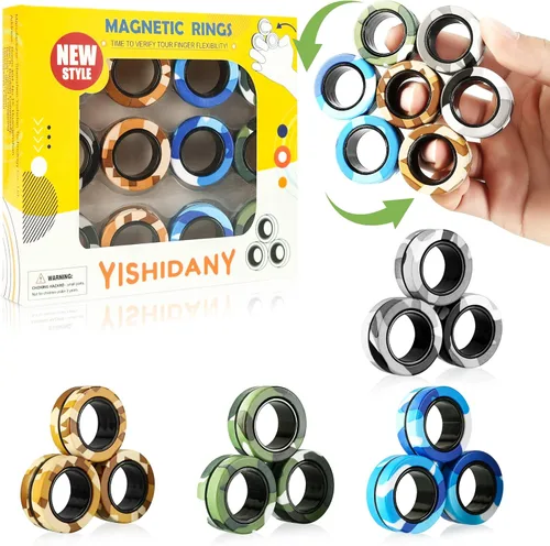 Miniatura 9 de 12Pcs Magnetic Rings Fidget Toys Pack, Magnets Finger Spinner for ADHD Stress Relief, Tire Style Magical Fidget Rings for Training Relieves Autism