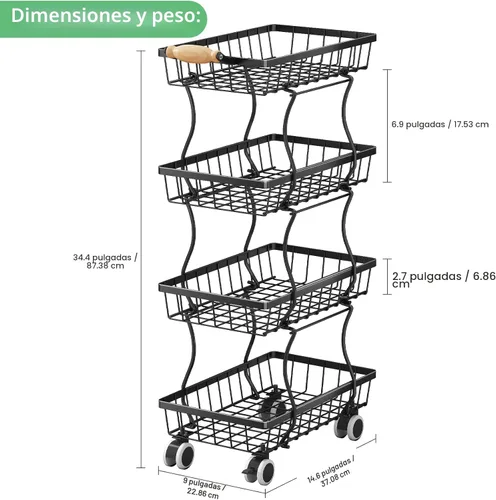 Miniatura 8 de Cesta de frutas, organizadores y almacenamiento de despensa de cocina, cesta apilable de alambre de metal de 4 niveles para frutas, verduras