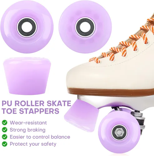 Miniatura 4 de Paquete de 8 ruedas de 32 x 58, 82 A con rodamiento instalado y 2 topes de punta para patinaje de doble fila, accesorios de repuesto adecuados