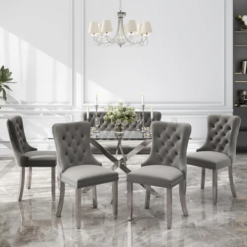Miniatura 25 de Juego de comedor de 3 piezas con superficie de vidrio transparente, juego de comedor cuadrado minimalista moderno de 36'', juego de mesa de cocina