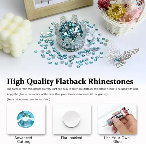 Miniatura 2 de 3000 unidades SS16 de 4 mm de diamantes de imitación de resina con parte trasera plana, diamantes de imitación Aquamarine con parte trasera plana