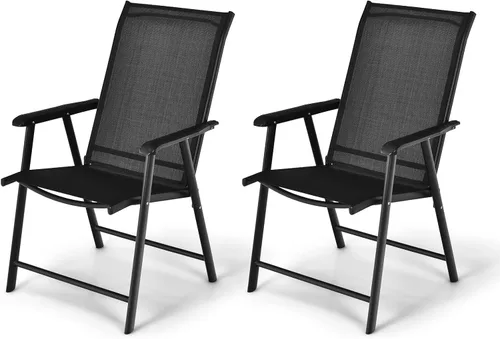 Miniatura 11 de S AFSTAR Juego de 4 sillas de patio, sillas de comedor plegables para exteriores con reposabrazos, sillas plegables para porche para césped, Negro