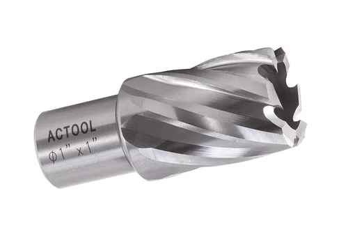 Cortador anular HSS de 1" de diámetro × 1" de profundidad de corte con vástago Weldon de 3/4"