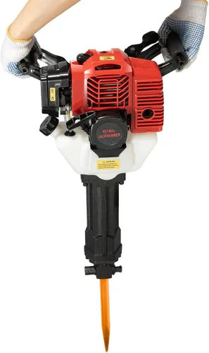 Martillo de gas 2 en 1 y disyuntor de perforación, motor de 52 cc con motor de 2 tiempos con juego de brocas de cincel plano, refrigeración por aire