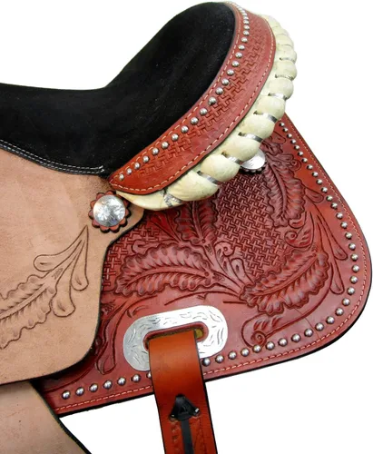 Miniatura 6 de Western Saddle Barril Racing Caballo Placer Trail Floral Herramientas Rodeo Cowboy Tack Set 15 16 17 18