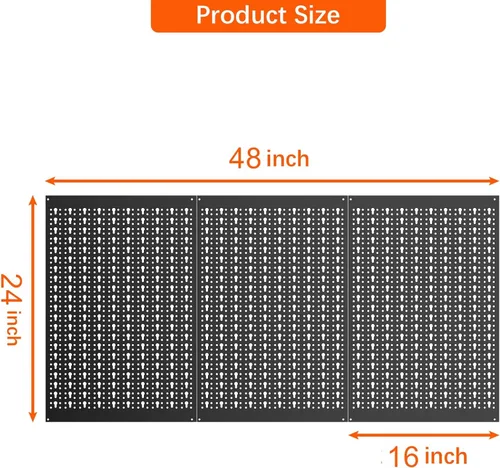 Miniatura 2 de TORACK 3 piezas de paneles de tablero de clavijas de metal para almacenamiento de herramientas de garaje, tablero de clavijas para banco de trabajo