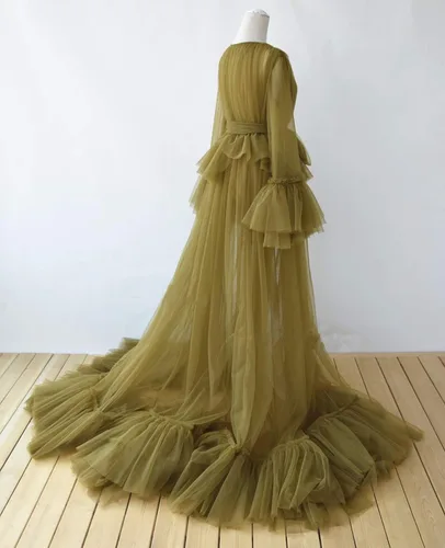 Miniatura 4 de Tianzhihe Bata de tul sexy larga ilusión sesión de fotos de maternidad lencería nupcial vestido camisón