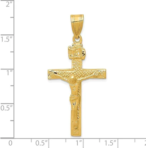 Miniatura 3 de Diamond2Deal Colgante de cruz de crucifijo INRI de oro amarillo de 14 quilates, joyería fina para mujer (L- 1.732in, W- 0.906in), Oro amarillo