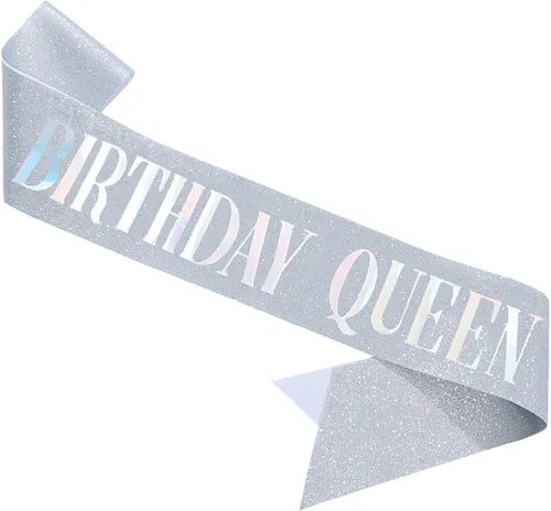 Miniatura 10 de Banda de cumpleaños Queen rosa, letras de papel de aluminio deslumbrante con purpurina para mujeres 21, 30, 40, 50, 60, regalos divertidos