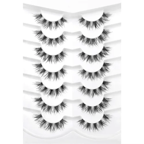 Miniatura 33 de Medias pestañas postizas con banda transparente, finas, estilo ojo de gato, naturales, cortas, pequeñas, acento 3/4, de visón sintético, tiras